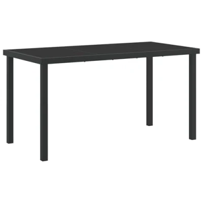 Image of vidaXL black rectangular patio dining table weather resistant metal garden with tempered glass top 140x80x73 cm outdoor furniture for patio/balcony/garden seats up to 6