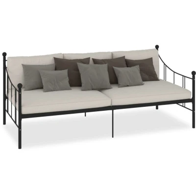 Image of vidaXL Black Metal Daybed Frame, Sleek Sofa cum Bed Design, Sturdy and Easy to Assemble, Plywood Ideal for Living Room or Bedroom, 90x200 cm