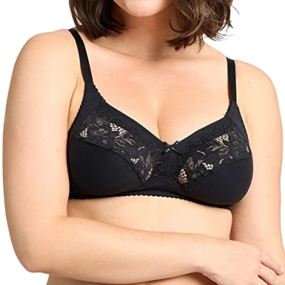 Image of Sans Complexe Women&#039;s COTON D&#039;ARUM Lace Full Cup Everyday Bra, Black Black, 32B (Manufacturer Size: 85B)