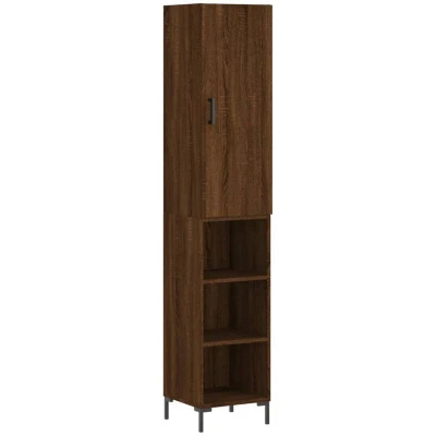 Image of vidaXL Highboard in Brown Oak Contemporary Style Engineered Wood Cabinet with Ample Storage and Metal Feet for Living Room or Office