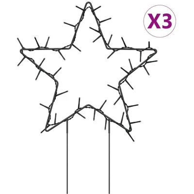 Image of vidaXL Christmas Light Decorations with Spikes 3 pcs Star 50 LEDs 29 cm