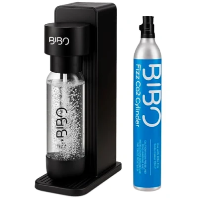 Image of BIBO Fizz Sparkling Water Maker and Soda Machine Make Carbonated Fizzy Drinks at Home Includes Reusable BPA free 1 Litre Bottle &amp; 60 CO2 Gas Canister, Black