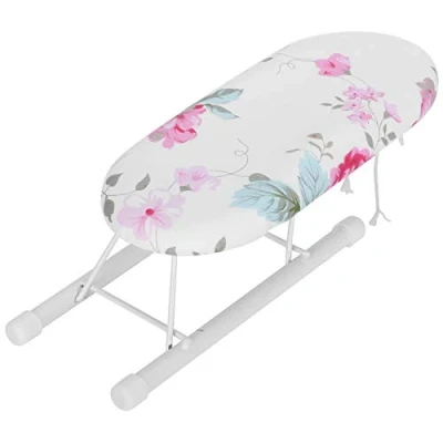Image of Majatou Small Ironing Board, Mini TableTop Board with Washable Cover, Easily Foldable Legs Portable Travel 26 x11 cm, Lightweight and Compact for Home Use (Flower)