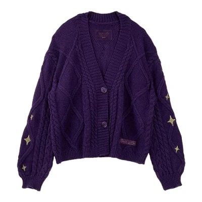 Image of RJICVUF Women&#039;s Autumn and Winter Knitted Cardigan Long Sleeve Button Sweater Purple Sweater(Purple,XS/S)