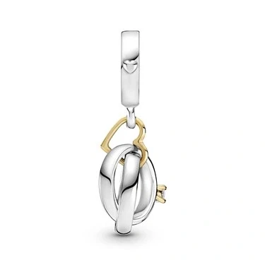 Image of Pandora 14k Gold Two tone Wedding Rings Dangle Charm 799319C01