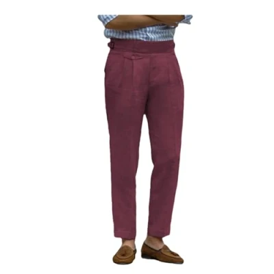 Image of Solovedress Men&#039;s Linen Trousers Casual Fit Dress Pants Summer Lightweight (Burgundy,36W30L)