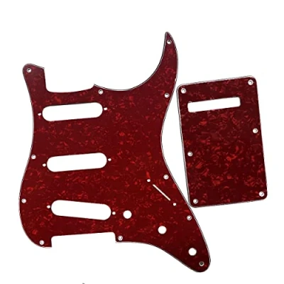 Image of KAISH 11 Hole ST/Strat Style Pickguard SSS Pick Guard with ST Back Plate Tremolo Trem Cover for USA/Mexico Stratocaster/Strat Red Pearl