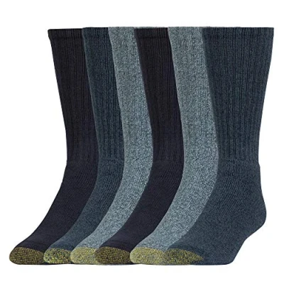 Image of Gold Toe Men&#039;s Harrington Crew Socks 6 Pairs Casual, Denim, XL (Pack of 6)
