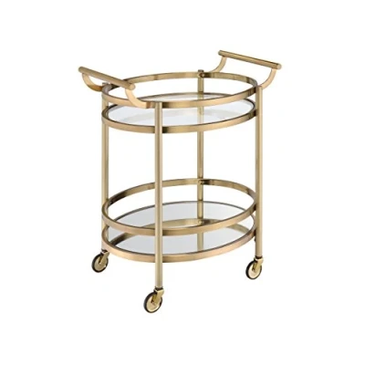 Image of ACME Furniture Serving cart, Tempered, Brushed Bronze &amp; Clear Glass, One Size
