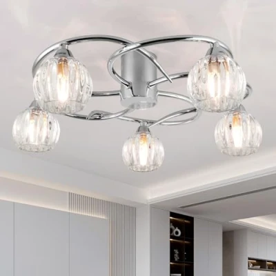 Image of AUROLITE AL1037 BOLLA 5xG9 LED Semi Flush Ceiling, Polished Chrome Finish, 20W, Ideal for Living Room, Bedroom, Kitchen, and Hallway, 5 Lights, Warm White 3000K