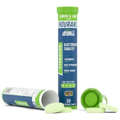 Image of Applied Nutrition Endurance Hydration Electrolyte Tablets 400mg Electrolytes per Serving 20 Effervescent Tablets, Sugar Free, Low Calorie, Added Vitamin C Boost Performance Lemon &amp; Lime