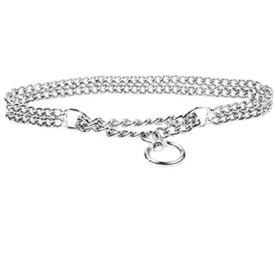 Image of Chain Dog Collar Strong Chrome 2 &amp; 3 Rows Slip Semi Check Half Choker Training (2 Rows, 70cm (27.5in))