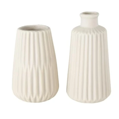 Image of Boltze Esko Set of 2 Vases Ceramic Flower Diameter Approx. 8.5 cm without Flowers Scandinavian Style Beige Matt