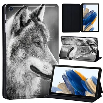 Image of Printed Case for Samsung Galaxy Tab A8 10.5 Inch 2022 (SM X200/X205/X207), Slim Lightweight Protective Hard Cover Trifold Stand with Auto Sleep/Wake (Wolf)