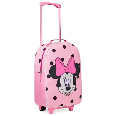 Image of Disney Kids Suitcase Foldable Trolley Bag 47 x 30cm, 2 Wheels Extendable Handle Gifts (Pink Minnie)