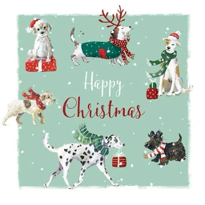Image of Artistic Open Christmas Card (LD X13859IW) Dogs Dressed in Hats &amp; Scarves from The Lovely Wildlife Range by Ling Design