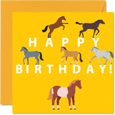 Image of Fun Birthday Cards for Women Men Cartoon Horse Happy Card Brother Sister Son Daughter Mum Dad Auntie Uncle, 145mm x Animal Bday Greeting