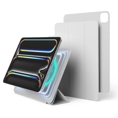 Image of elago Magnetic Folio Case for iPad Pro 11 inch Cover (M4) Back plate can be attached to metal materials, Wake/Sleep functionality, Compatible with Apple Pencil 2 (Light Grey)