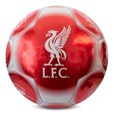 Image of Hy Pro Officially Licensed Liverpool F.C. Classic Signature Football Metallic, Size 5, Training, Match, Merchandise, Collectible For Kids and Adults, Red / White