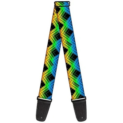 Image of Buckle Down Guitar Strap Plaid X Gradient Black Orange Green Blue 2 Inches Wide