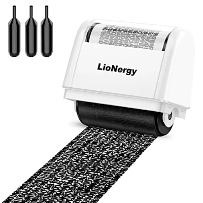 Image of Identity Protection Roller Stamp LioNergy 1.5 Inch Theft Prevention Security with 3 Refills Black