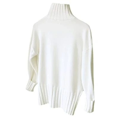 Image of Women Turtleneck Pullover Sweaters Soft Warm Knitted Basic Oversize Jumper White