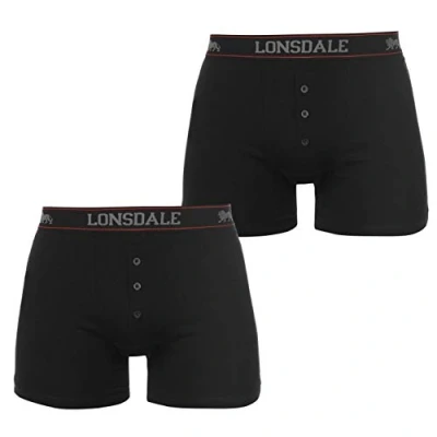 Image of Lonsdale Mens 2 Pack Boxers Underwear Boxer Elasticated Waist Black M