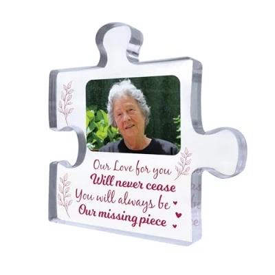 Image of Red Ocean Personalised Memorial Plaque Puzzle Piece Missing Gift For Mum Dad Nan Nanny Grandad Auntie Uncle Christmas Sign Family Keepsake