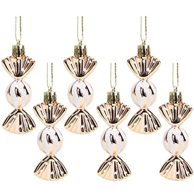 Image of Christmas Concepts® Pack of 6 8cm Mini Sweet Shaped Baubles Shiny &amp; Glitter Decorated Tree Decorations (Rose Gold)