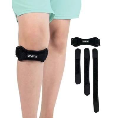 Image of KARM Kids Knee Support Strap Childs Osgood Schlatter Brace for Girls &amp; Boys Junior Teenager Patella Tendon Band Arthritis Pain Conditions Sports (1PC, Black)