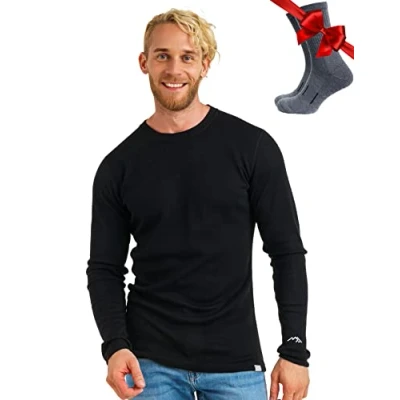 Image of Merino.tech Merino Wool Base Layer Men 100% Long Sleeve Thermal Shirts Heavyweight (XX Large, 320 Black)