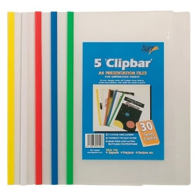 Image of 5 x A4 Clear Clip Bar Files Report Project Presentation Slide Binder Folders