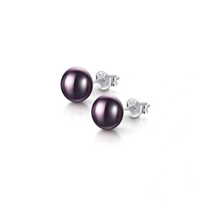 Image of Amberta Women&#039;s 925 Sterling Silver Freshwater Pearl Stud Earrings: 7 to 8 mm Dark