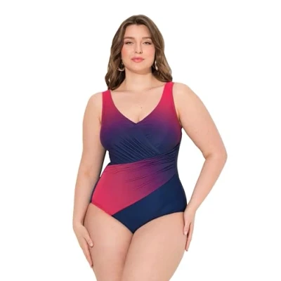 Image of Ulla Popken Women&#039;s Badeanzug, Farbverlauf, Softcups, Recycelt One Piece Swimsuit, Navy, 28