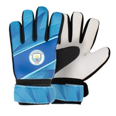 Image of Hy Pro Officially Licensed Manchester City FC Goalkeeper Gloves Youth, Fuse Design, Man City, Goalie, with Strong Palm Girp for High Performance, Boys and Girls