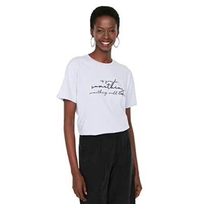 Image of Trendyol Women&#039;s Woman Regular Standard Crew Neck Knit T Shirt, Lila, XS