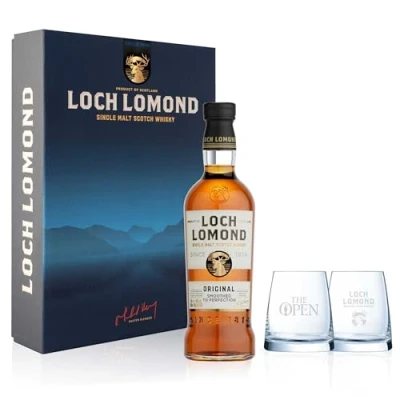 Image of Loch Lomond Original Single Malt Whisky Gift Set 70cl Award Winning Scotch and Glasses from the Scottish Highlands, Rich Smooth