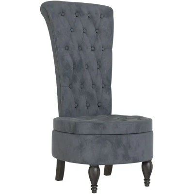 Image of vidaXL High Back Chair Dark Grey Velvet Upholstery with Button Design and Sturdy Wood Legs