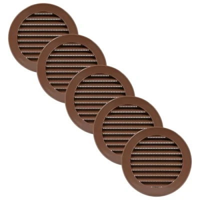 Image of Vent Systems 100 mm / 4&quot; Inch Round Soffit Cover Pack of 5 Brown Louvered Plastic Grill Grille with Screen Mesh HVAC, Ducting, Pipe Air Supply Vents for Bathroom, Kitchen