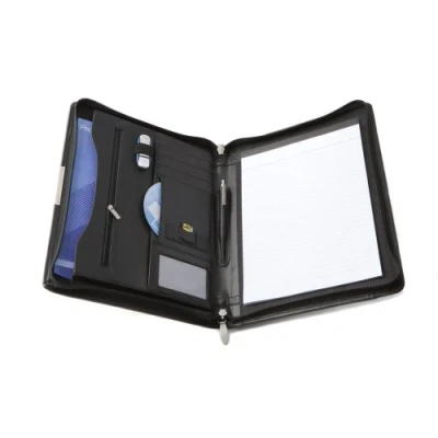 Image of Cescahide A4 Premium Leather Zipped Conference Folder Black AM0021
