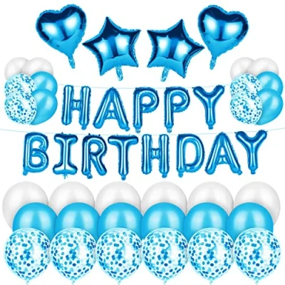 Image of Vicloon Happy Birthday Balloons, 49Pcs Party Decorations Kits with Balloons Self Inflating Include Latex Confetti Balloon Ribbon for Outdoor Parties Wedding Blue