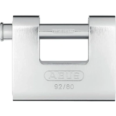 Image of ABUS Monobloc padlock 92/80 Brass lock with steel casing for vending machines, roller grilles and much more thick bolt security level 8 silver