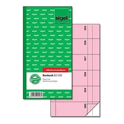 Image of Sigel BO098 Voucher Book 360 Tearable Tickets Pink Carbonless Copying 105 x 200 mm 2 60 Sheets