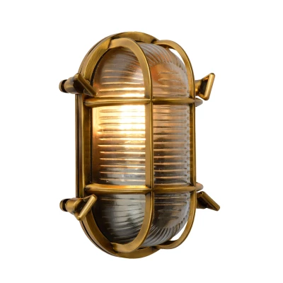 Image of Dudley Retro Oval Bulkhead Wall Light Outdoor 1xE27 IP65 Matt Gold, Brass