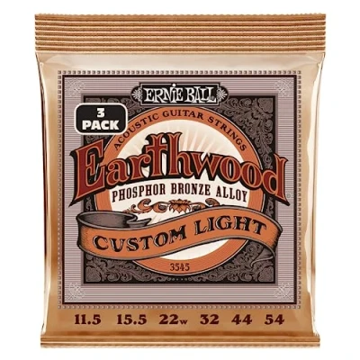 Image of Ernie Ball Earthwood Custom Light Phosphor Bronze Acoustic Guitar Strings 3 Pack 11.5 54 Gauge