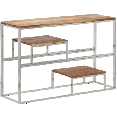 Image of vidaXL Console Table Silver Stainless Steel and Solid Acacia Wood