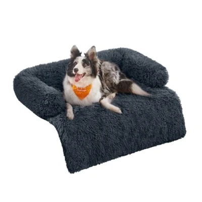 Image of Feandrea FluffyHug Dog Sofa Bed, Cover, Calming XL, for Medium and Large Dogs, 110 x 95 18 cm, Dark Grey PGW223G02