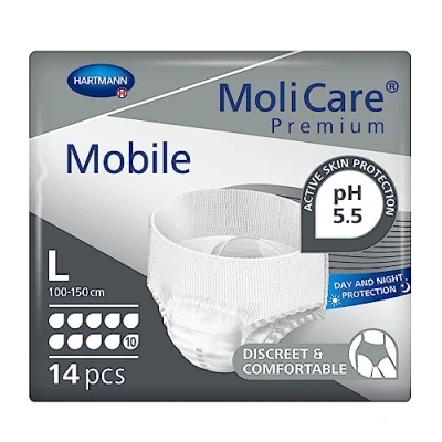 Image of MoliCare Premium Mobile Disposable Underpants: Discreet Usage for Woman and Men with Incontinence; 10 Drops, Size L, Pack of 14