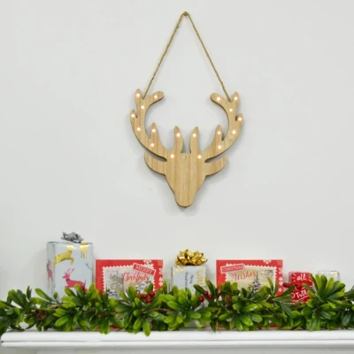 Image of Reindeer Wooden Light Up Plaque Christmas Room Decoration LED Battery Operated
