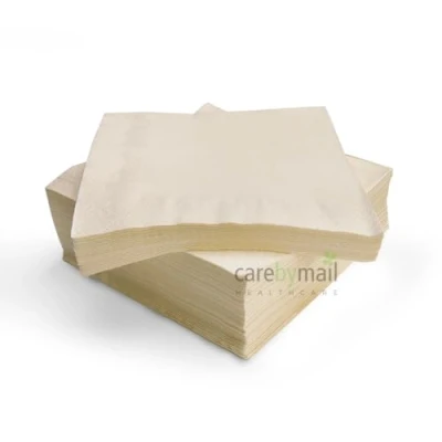 Image of Paper Napkins 33cm x 2 Ply Disposable Napkins/Serviettes 100 Pack CarebyMail (Devon Cream)